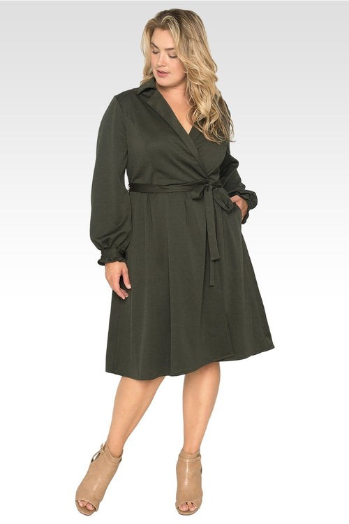 Plus size Lara Dark Olive Long Sleeve Wrap Dress