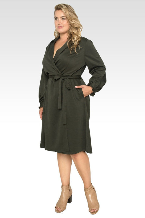 Plus size Lara Dark Olive Long Sleeve Wrap Dress