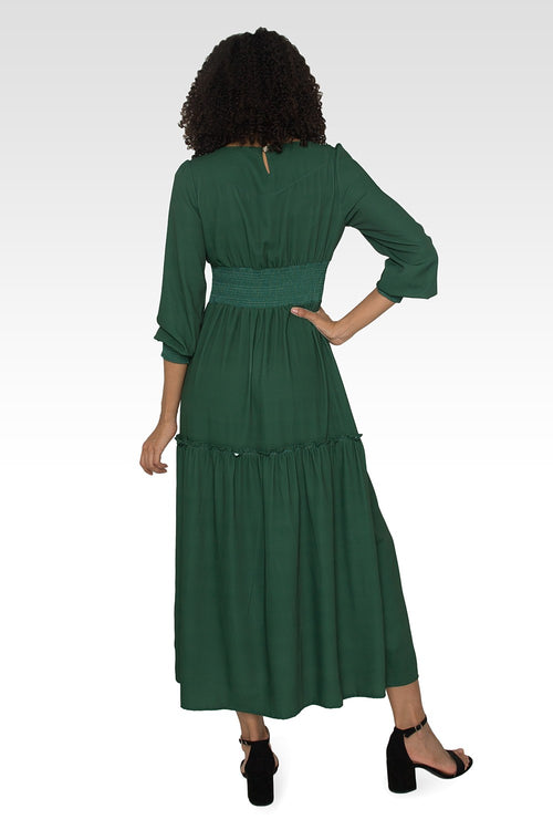 Standards & Practices Women's Green Smocked Waist Long Sleeve Maxi Dress-2