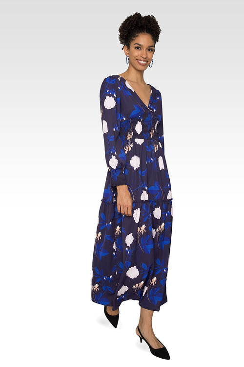 Standards & Practices Women's Floral-Print Smocked Waist Long Sleeve Maxi Dress-4