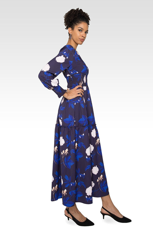 Standards & Practices Women's Floral-Print Smocked Waist Long Sleeve Maxi Dress-3