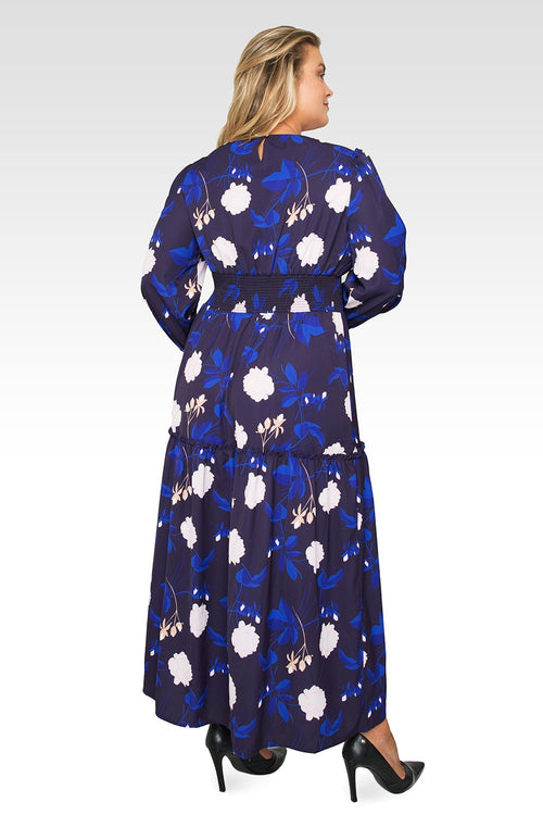 Standards & Practices Plus Size Women's Floral-Print Smocked Waist Long Sleeve Maxi Dress-2