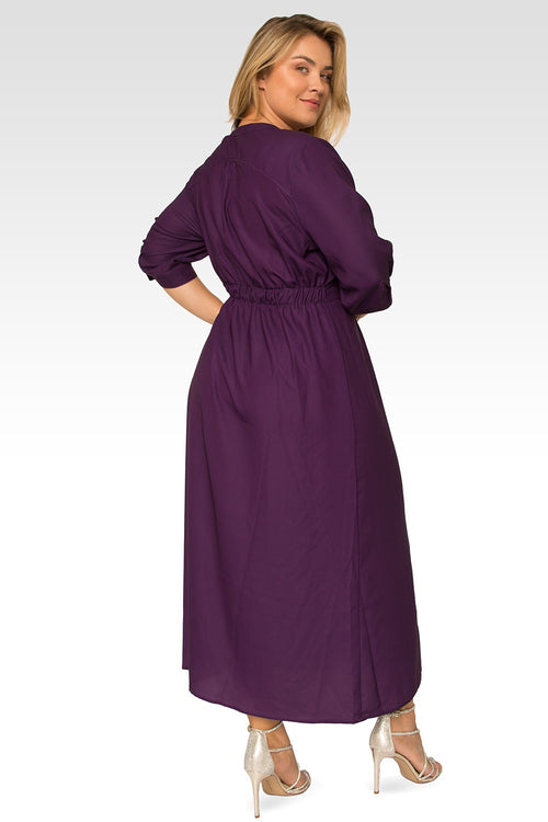 Standards & Practices Plus Size Women's Deep Purple Pintuck Cuffed Short Sleeve Maxi Dress-2