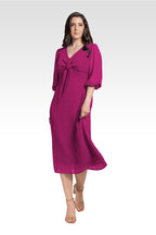 Kenna Women's Tie Front Puff Sleeves Midi Dress - Plum Pie
