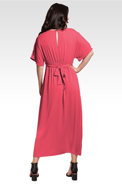 Scarlett Women's V Neck Kimono Sleeves Maxi Dress - Rose