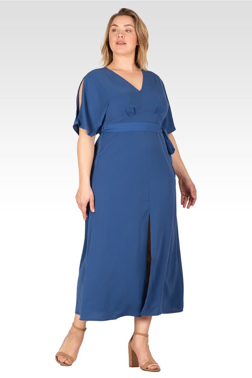 Scarlett Women's Plus Size  V Neck Kimono Sleeves Maxi Dress