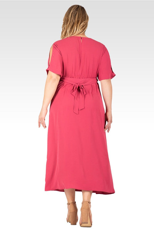 Scarlett Women's Plus Size  V Neck Kimono Sleeves Maxi Dress - Rose