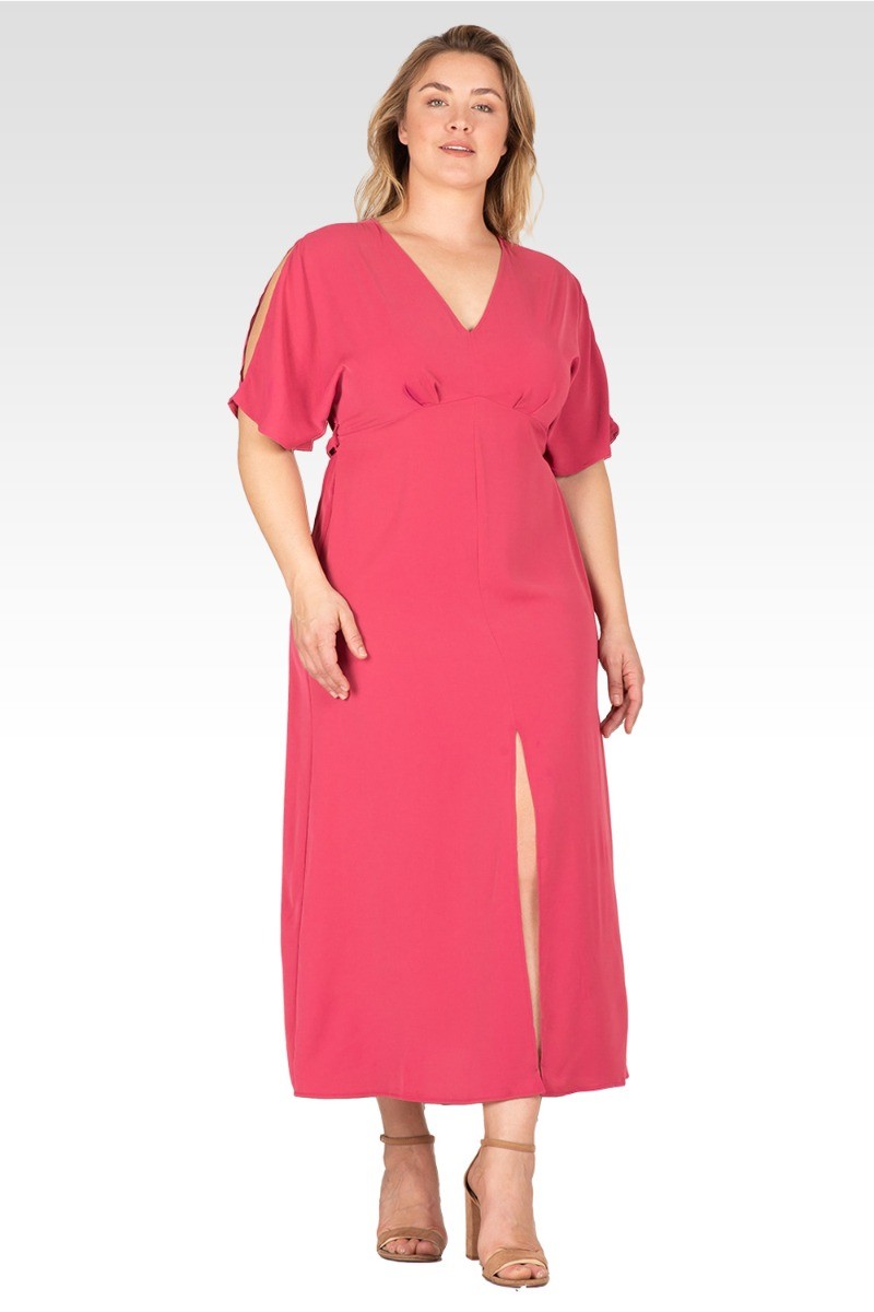 Standards & Practices Women's Plus Size V Neck Kimono Sleeves Maxi Dress