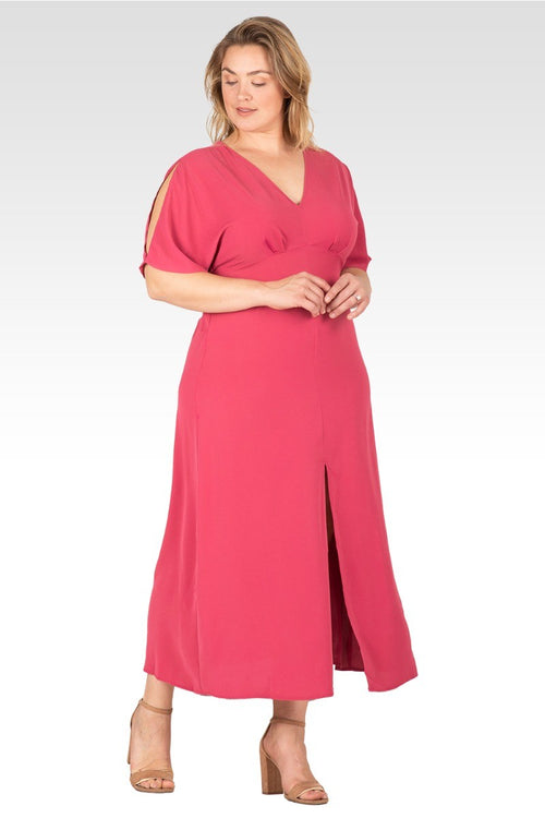 Scarlett Women's Plus Size  V Neck Kimono Sleeves Maxi Dress - Rose