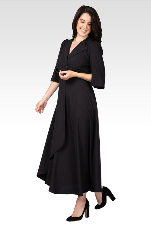 Margo Women's Slit Sleeve Buttoned Wrap Maxi Dress