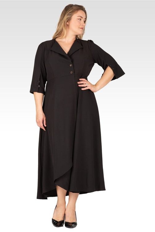 Margo Women's Plus Size Slit Sleeve Buttoned Wrap Maxi Dress