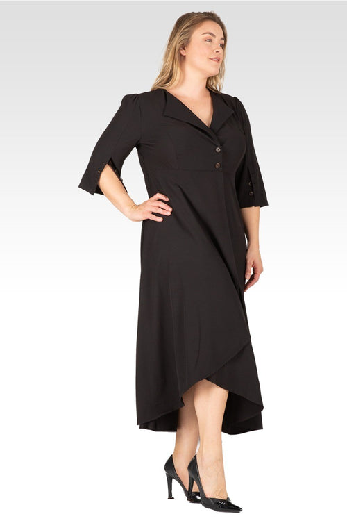 Margo Women's Plus Size Slit Sleeve Buttoned Wrap Maxi Dress