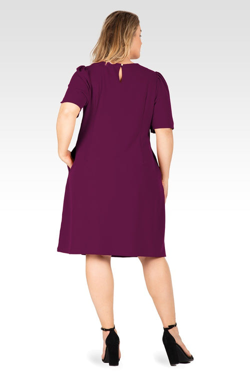 Alice Women's Plus Size Puffed Sleeves Scoop Neck Midi Dress