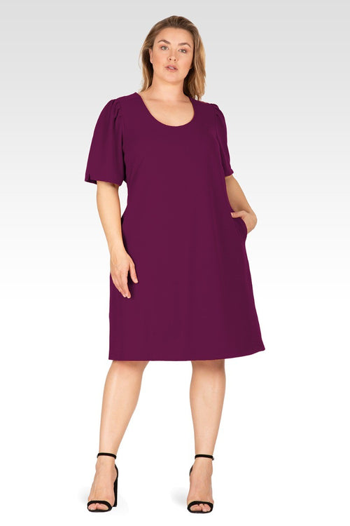 Alice Women's Plus Size Puffed Sleeves Scoop Neck Midi Dress