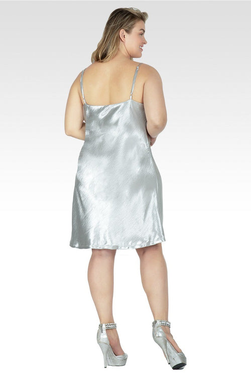 Astra Women's Plus Size Cowl Neck Crinkle Satin Mini Dress