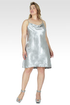 Astra Women's Plus Size Cowl Neck Crinkle Satin Mini Dress