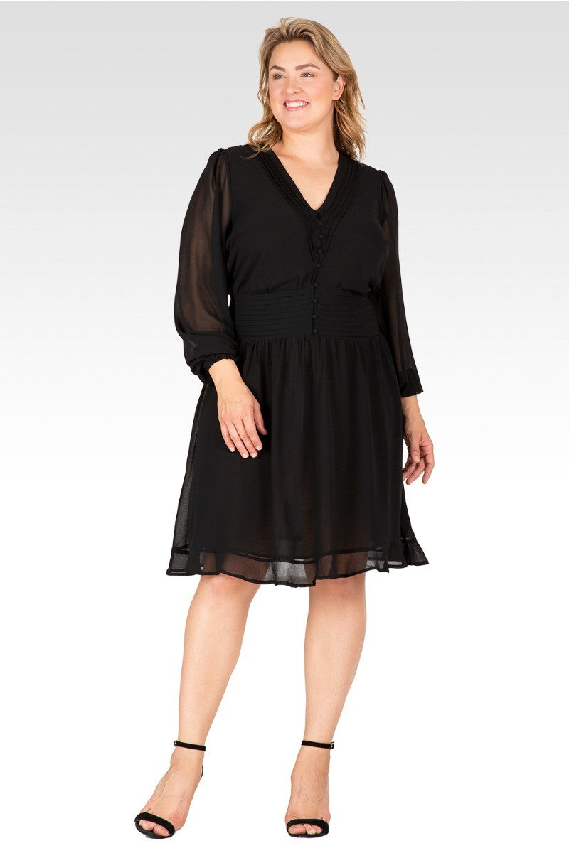 slim fit dress slacks Long Sleeve High Slit Black Plus Size Maxi Dress main image 1