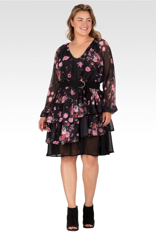 Miranda Women's Plus Size Mini Floral Printed Swing Dress