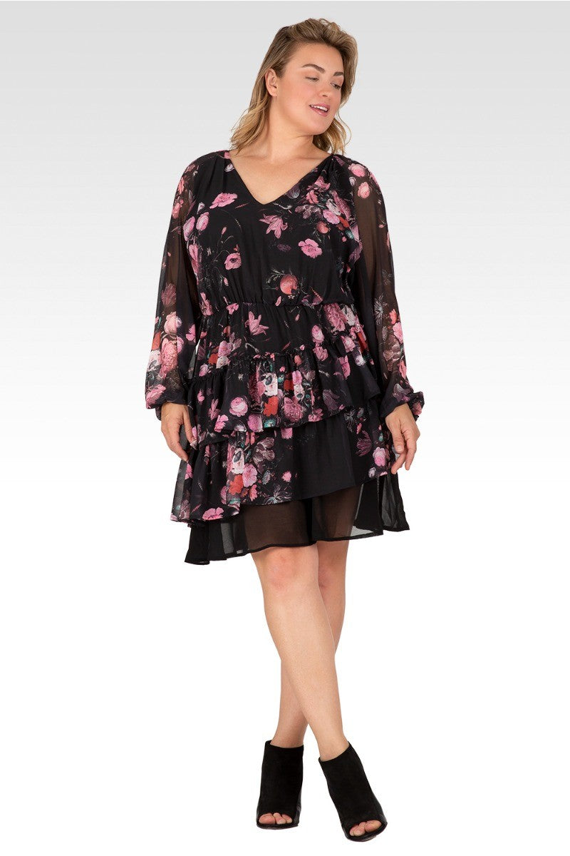 Women's Plus Size Floral Printed Mini Dress - 14