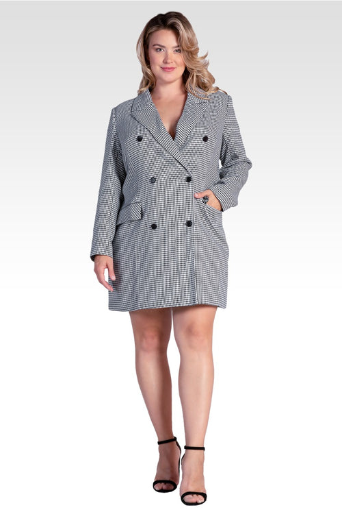 Ila Women's Plus Size Houndstooth Double-Breasted Blazer Mini Dress