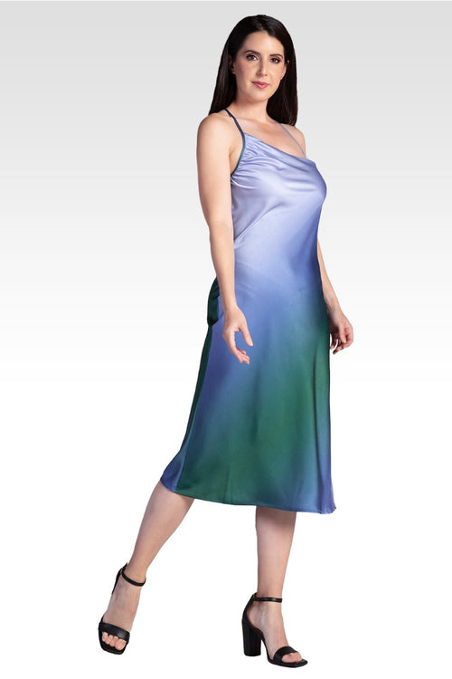Avi Women's Ombre Glacial Blue Asymmetric Satin Slip Dress