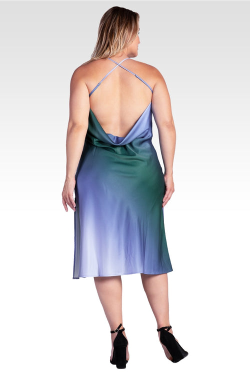 Avi Women's Plus Size Ombre Glacial Blue Asymmetric Satin Slip Dress