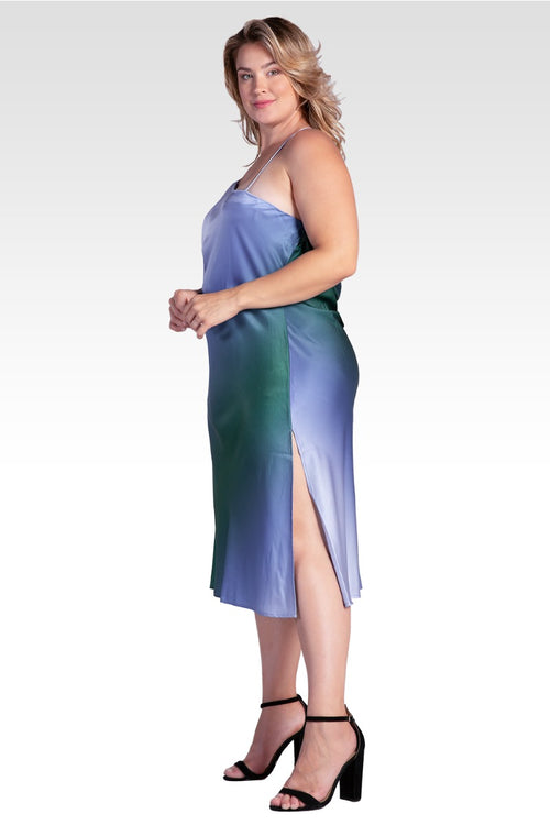 Avi Women's Plus Size Ombre Glacial Blue Asymmetric Satin Slip Dress