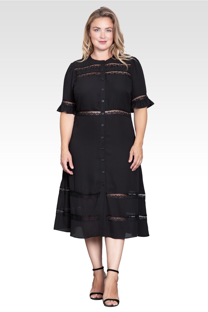 Elara Women's Plus Size Lace Detailing Trim Dress 20 Elara Women's Plus Size Lace Detailing Trim Dress 20