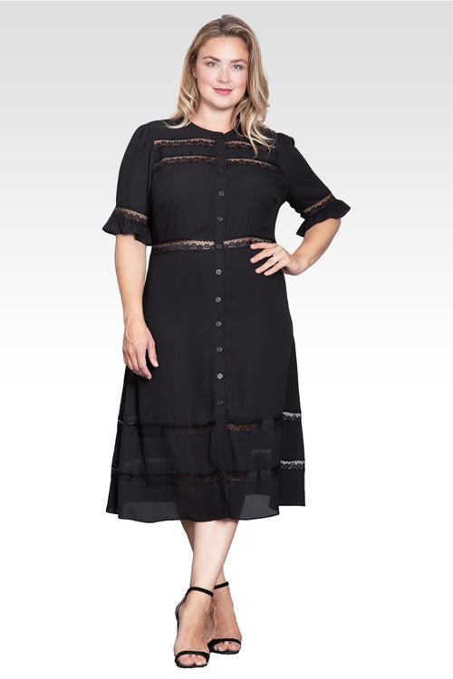 Elara Women's Plus Size Lace Detailing Trim Dress