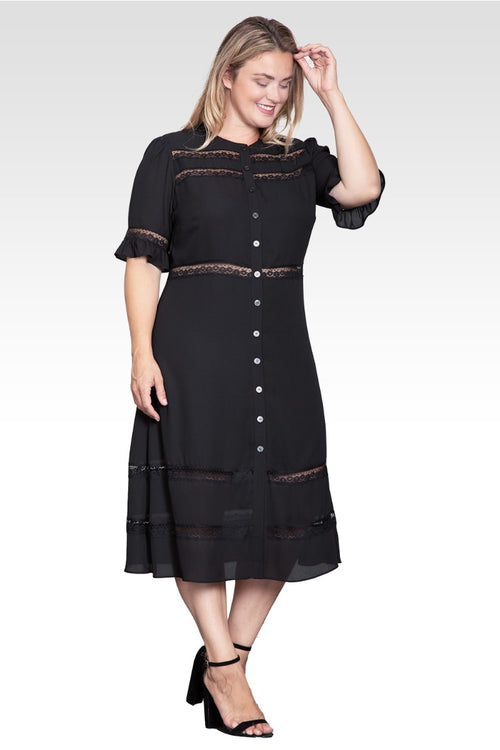 Elara Women's Plus Size Lace Detailing Trim Dress