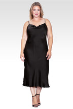 Plus Size Cowl Neck Spaghetti Strap Satin Slip Dress - Black