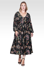 Plus Size Floral-Print Sheer Sleeve Midi Dress-Rusty Floral