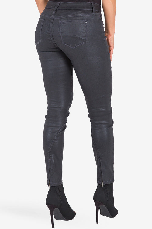 S&P Contemporary Women's Skinny Jeans Black Stretch Coated Denim Zip Bottom Curve Seam-2