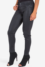 S&P Contemporary Women's Skinny Jeans Black Stretch Coated Denim Zip Bottom Curve Seam-1