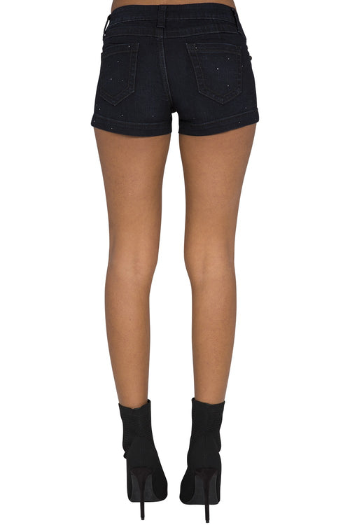 S&P Junior Women's Dark Indigo Stretch Denim Shorts Rhinestone Dots Embellished