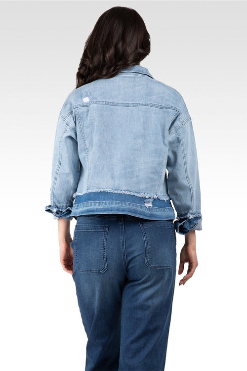 Yara Refurbished Denim Trucker With Sherpa Collar Jacket