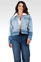 Yara Refurbished Denim Trucker With Sherpa Collar Jacket