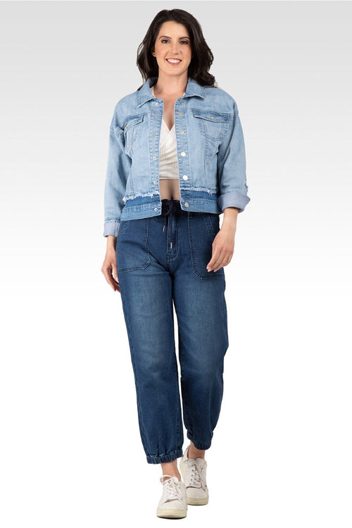 Yara Refurbished Denim Trucker With Sherpa Collar Jacket