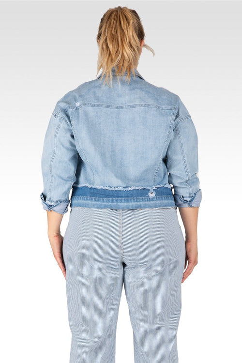 Plus Size Yara Refurbished Denim Trucker With Sherpa Collar Jacket