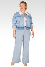Plus Size Yara Refurbished Denim Trucker With Sherpa Collar Jacket