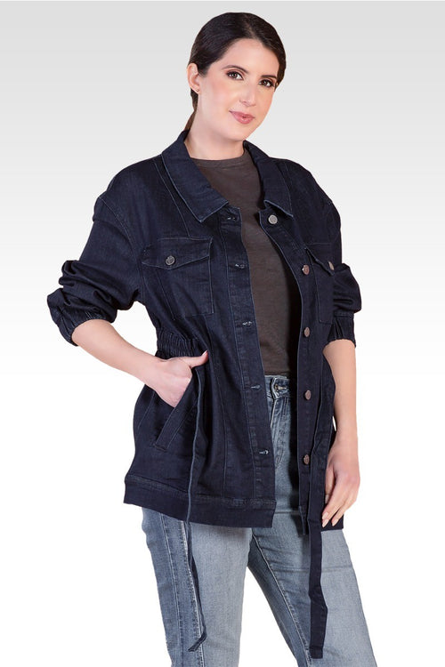 Mimi Utility Anorak Jacket - Dark Stone Wash Denim