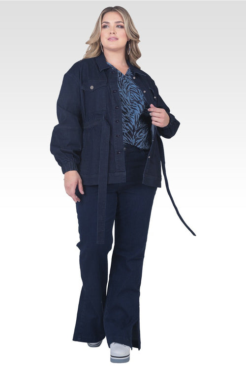 Plus Size Mimi Utility Anorak Jacket - Dark Stone Wash Denim