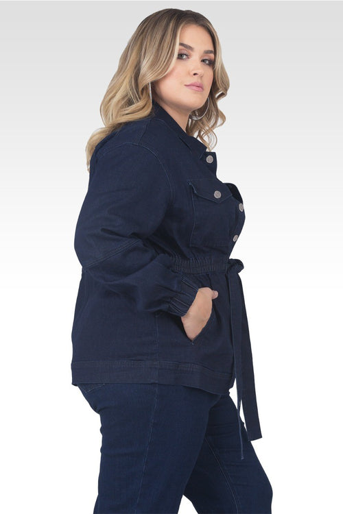 Plus Size Mimi Utility Anorak Jacket - Dark Stone Wash Denim