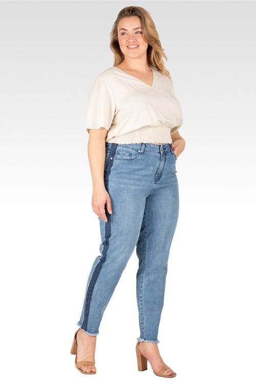 Allie Women's Plus Size V Neck Short Sleeve Smocking Waist Blouse