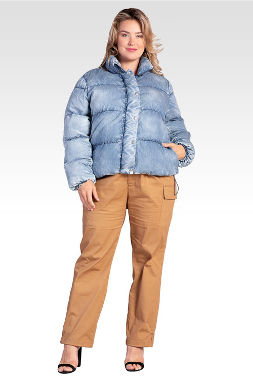 Polaris Women's Plus Size  Indigo Tencel Puffer Jacket