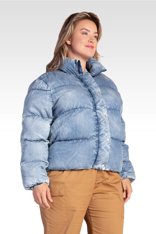 Polaris Women's Plus Size  Indigo Tencel Puffer Jacket