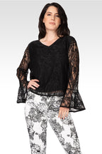 Standards & Practices Women's Black Lace Flare Sleeve Top
