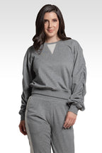 Arie Women's Long Sleeve French Terry Ruched Pullover Sweatshirt