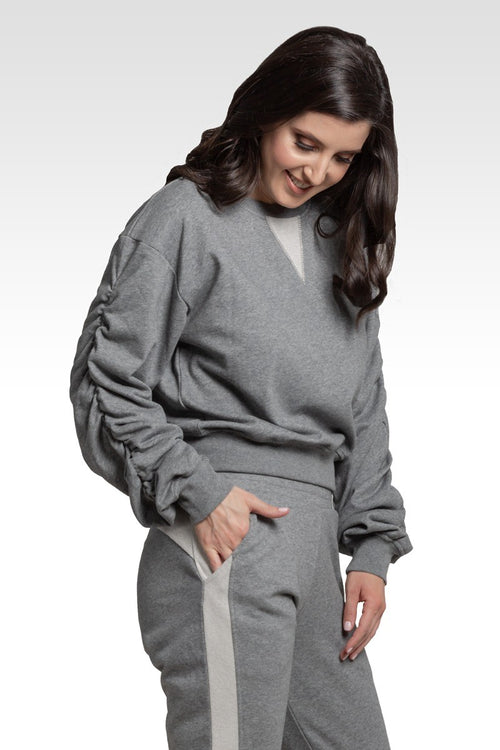 Arie Women's Long Sleeve French Terry Ruched Pullover Sweatshirt