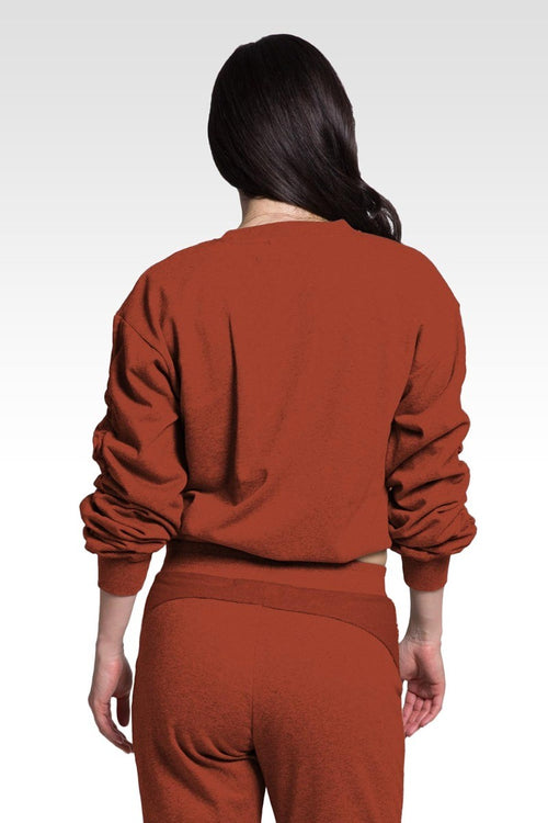 Arie Women's Long Sleeve French Terry Ruched Pullover Sweatshirt